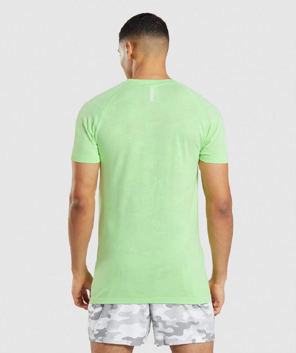 T Shirts Gymshark Geo Seamless Hombre Verde Blancas | CO 3376PJJ